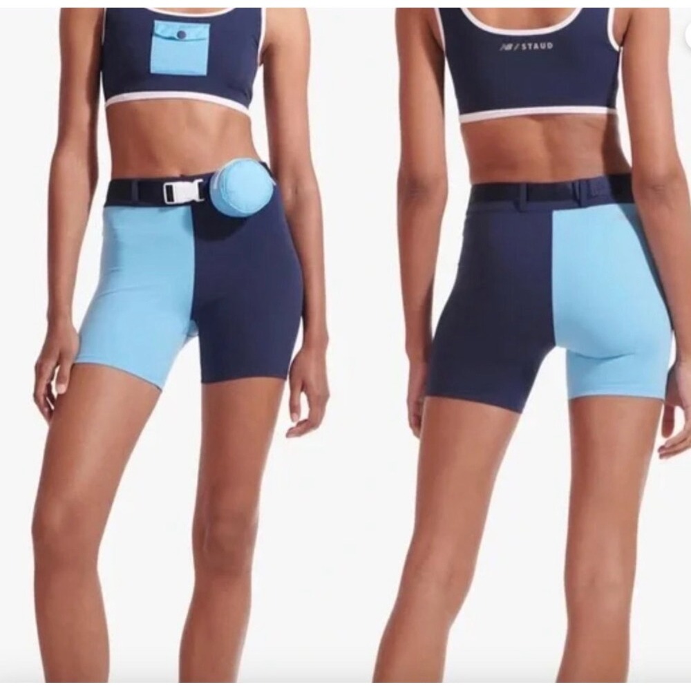 New Balance x STAUD Colorblock Biker Shorts with Belt Pouch Navy Blue Womens M